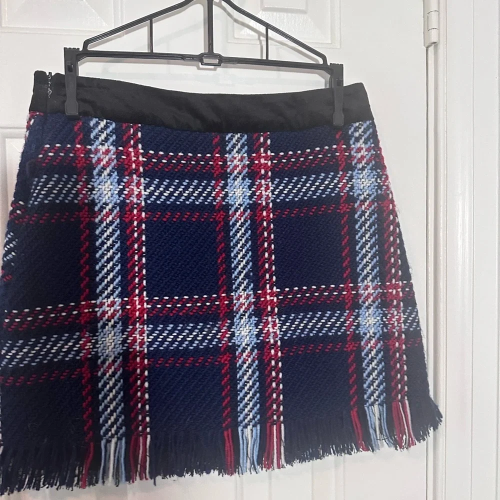 J.O.A. Fringed Mini Skirt in Navy Plaid